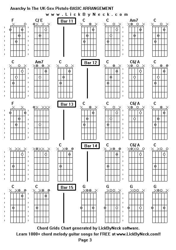 Chord Grids Chart of chord melody fingerstyle guitar song-Anarchy In The UK-Sex Pistols-BASIC ARRANGEMENT,generated by LickByNeck software.